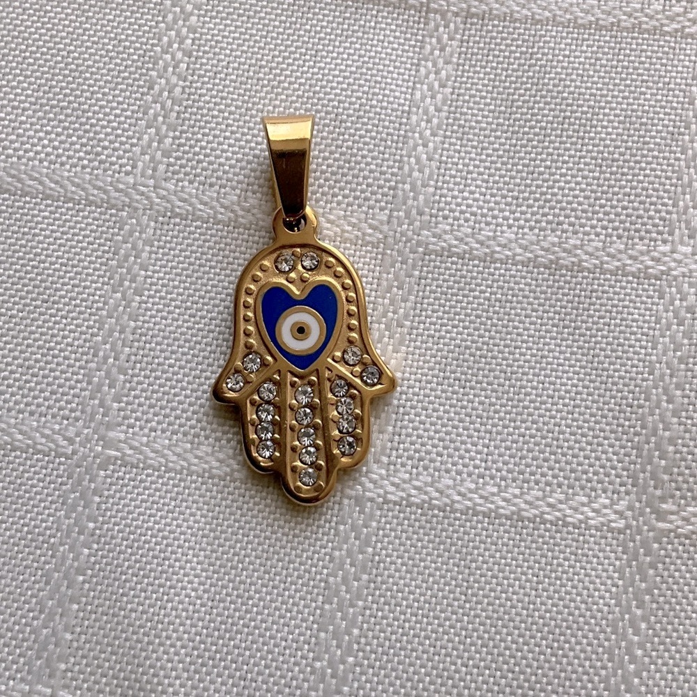 Gold and Blue Hamsa Hand Pendant